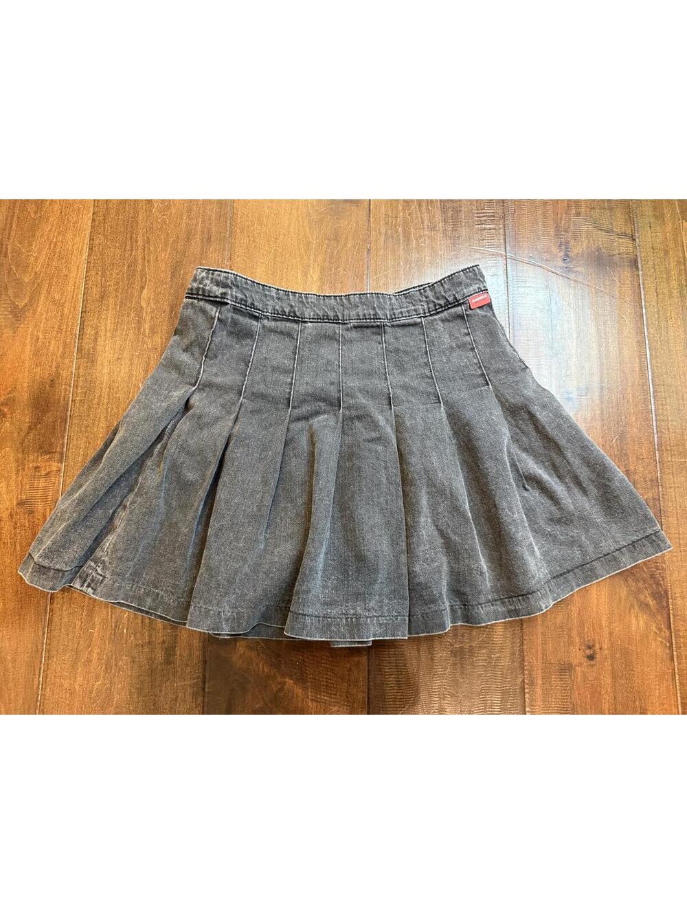 Y2K Angelic Denim Pleated Mini Skirt Black Washed Schoolgirl Skater